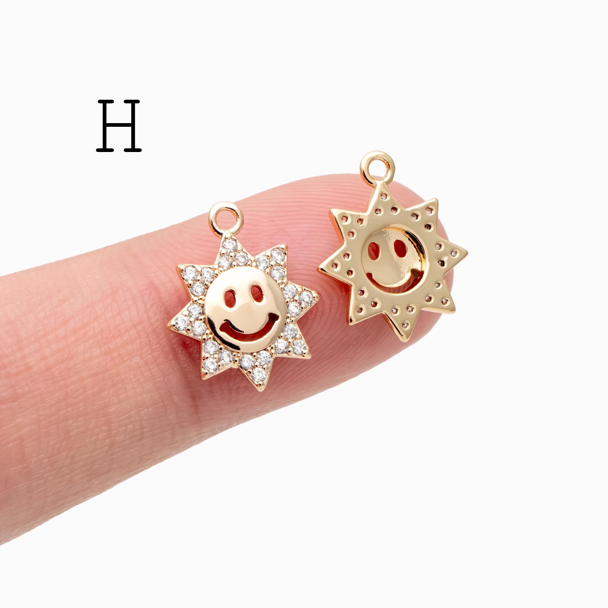 10pcs CZ Pave Gold/ Silver Sun Charm , 18K Gold/ Rhodium plated Brass, Sun Pendants (GB-1658)